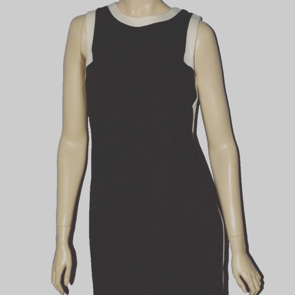 RALPH LAUREN SZ 6 SMALL BLACK WHITE CONTRAST TRIM JERSEY MINI SLEEVELESS DRESS - Picture 5 of 7
